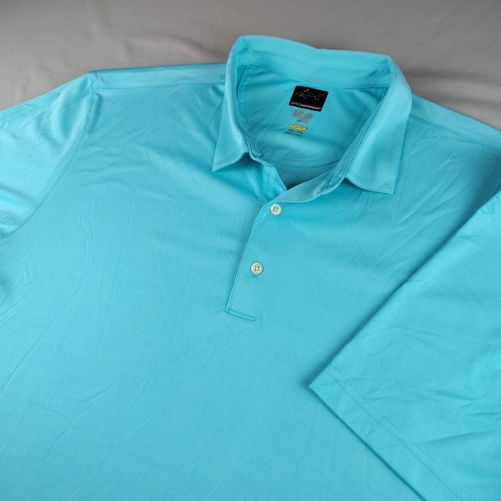 Greg Norman ML75 Polo Shirt Mens XXL Aqua Blue Golf PlayDry Moisture Wicking EUC